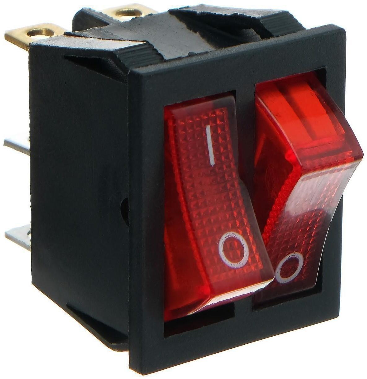 Кнопка - выключатель, квадратный, двойной, с подсветкой