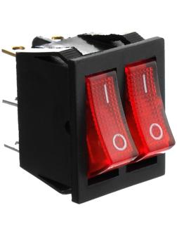 Кнопка - выключатель, квадратный, двойной, с подсветкой