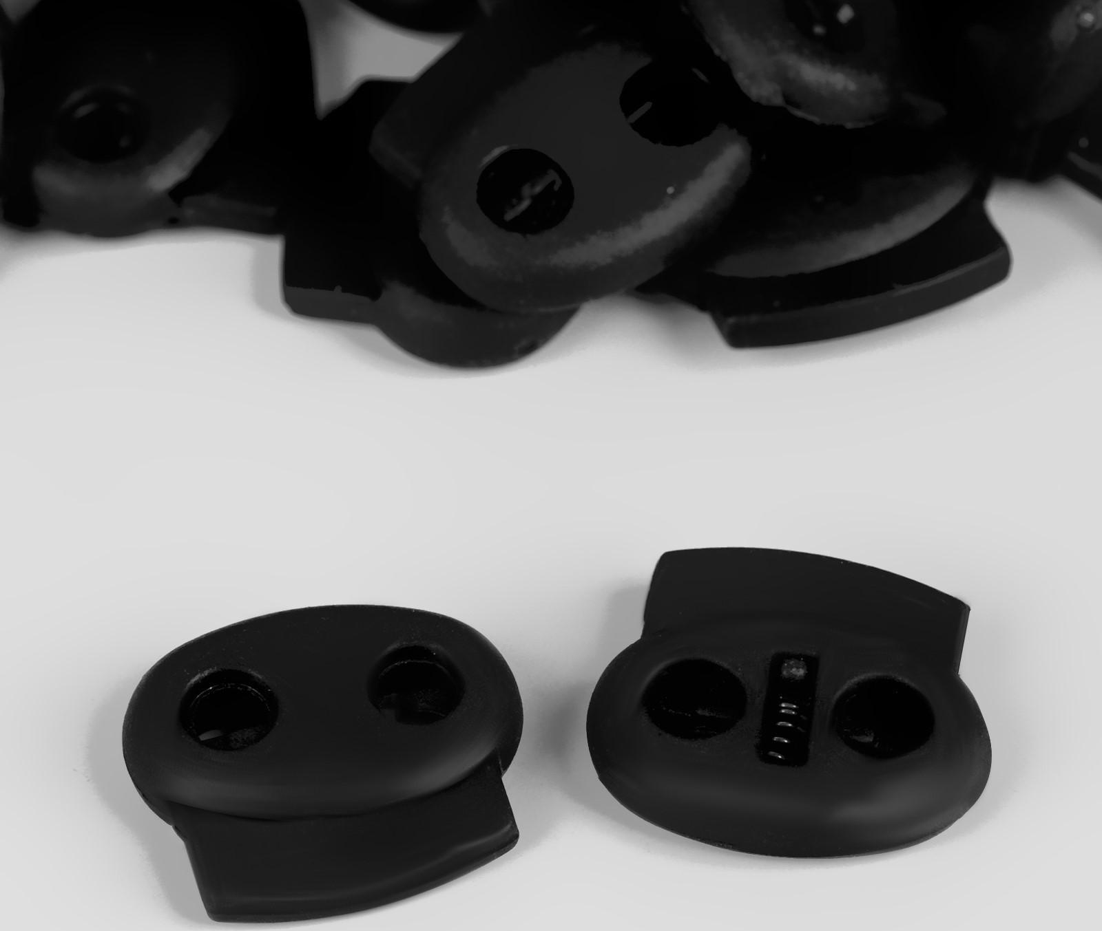 Набор двойных фиксаторов для шнура, d = 4 мм, 2,5 × 2,2 см, 50 шт, цвет чёрный