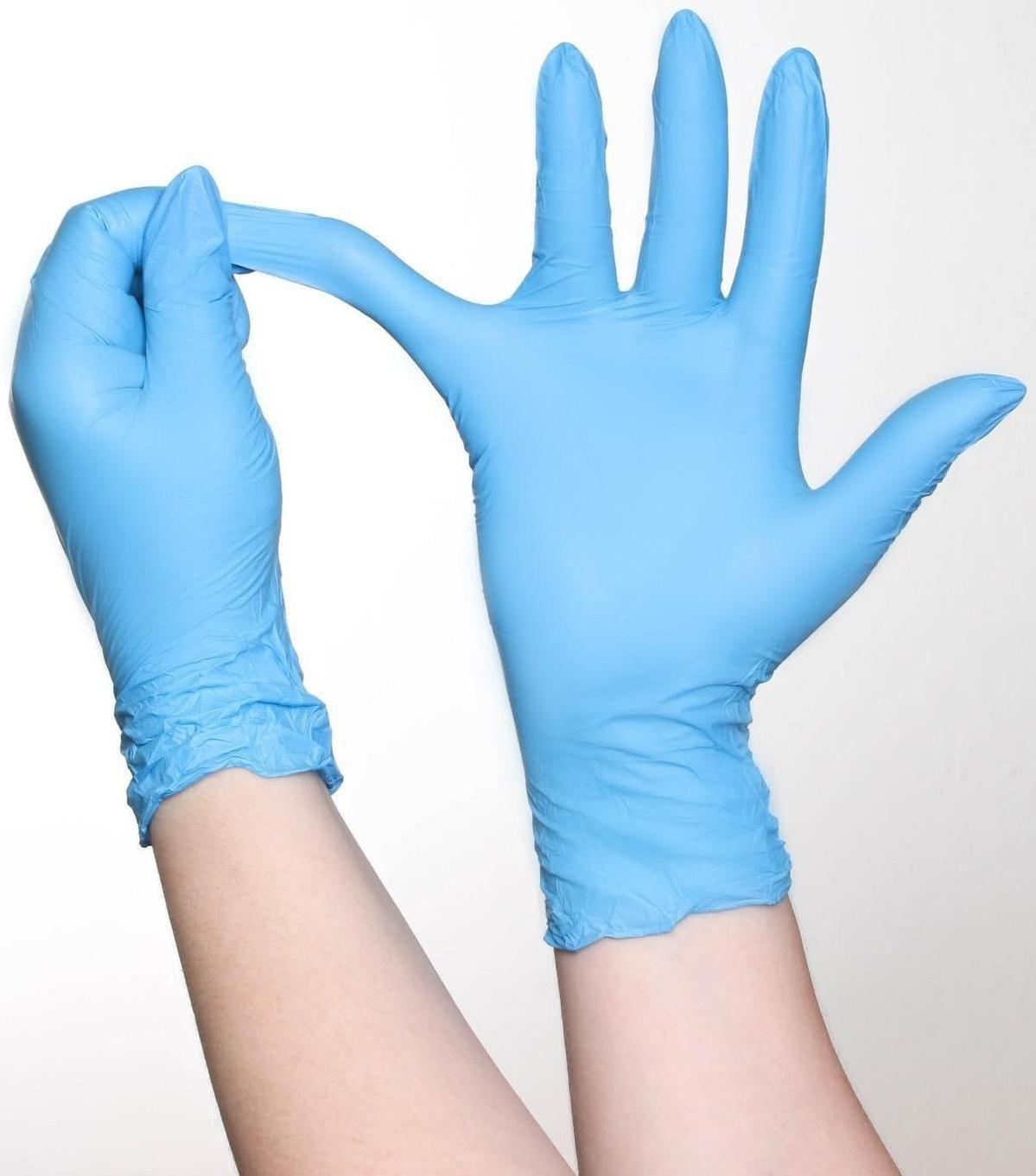 Перчатки хозяйственные нитриловые, размер L, 100 шт, цвет голубой