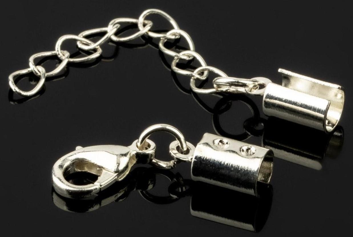 Замок-карабин (набор 5шт), 12 х 7мм с удлинителем и обжимными круглыми концевиками 10 х 5мм