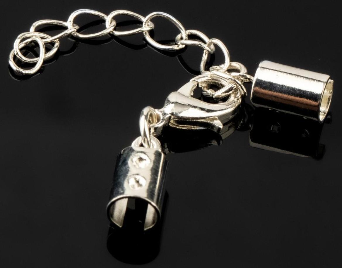 Замок-карабин (набор 5шт), 12 х 7мм с удлинителем и обжимными круглыми концевиками 10 х 5мм