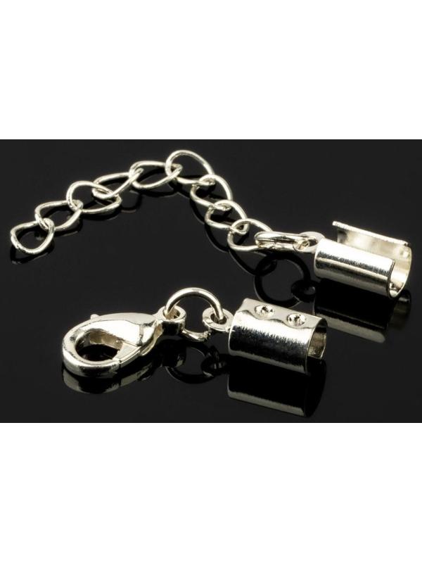 Замок-карабин (набор 5шт), 12 х 7мм с удлинителем и обжимными круглыми концевиками 10 х 5мм