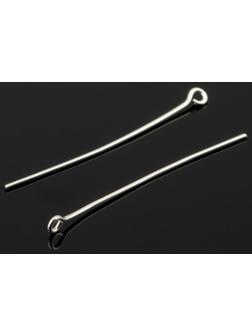 Пин с петлёй посеребрение, 38*0.723мм, 10 шт