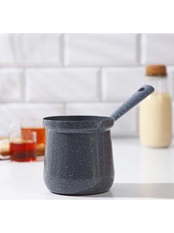 Турка Доляна «Мрамор грэй», 600 мл, d=10 см, 20,5×10×14 см, пластиковая ручка, антипригарное покрытие, индукция, цвет серый