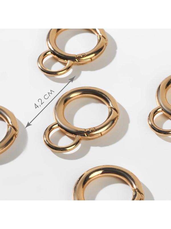 Кольцо-карабин, 42 мм, d = 30/20 мм, толщина - 5 мм, 5 шт, цвет золотой