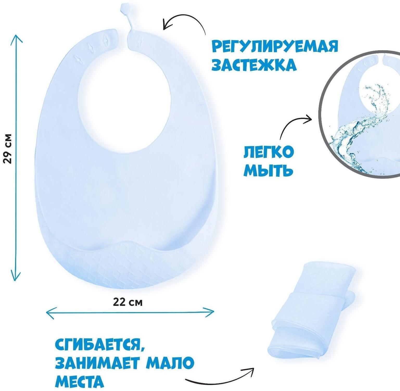 Нагрудник для кормления силиконовый с карманом, цвет голубой