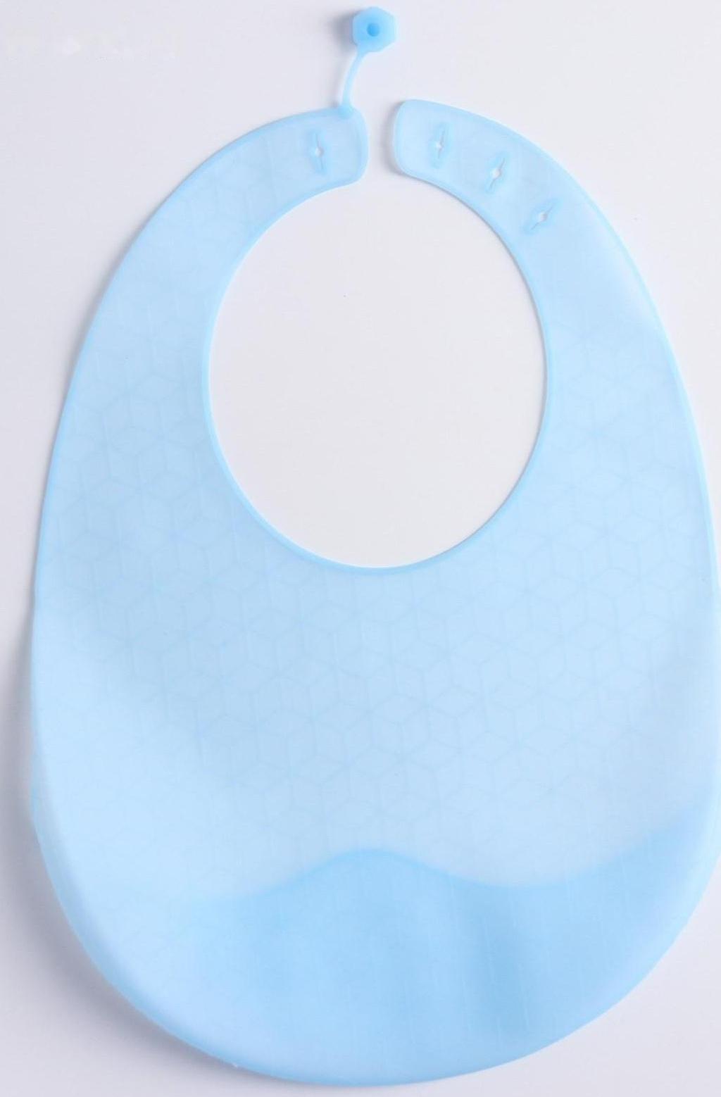 Нагрудник для кормления силиконовый с карманом, цвет голубой