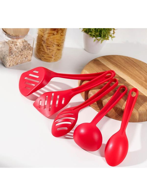 Набор кухонных принадлежностей Доляна «Точки», 5 предметов, цвет красный