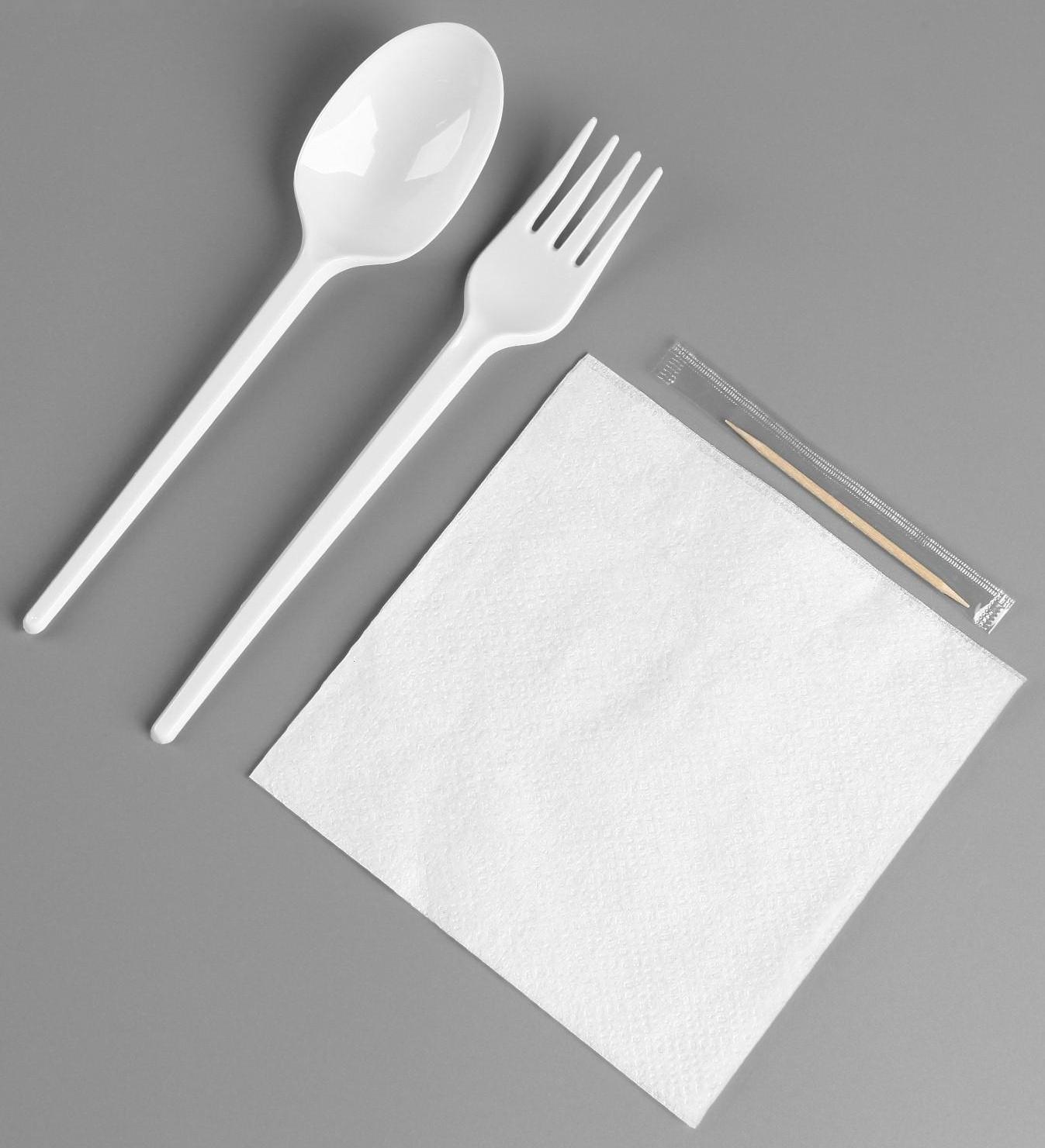 Набор одноразовой посуды «Вилка, ложка, салф.бум., зубочистка»