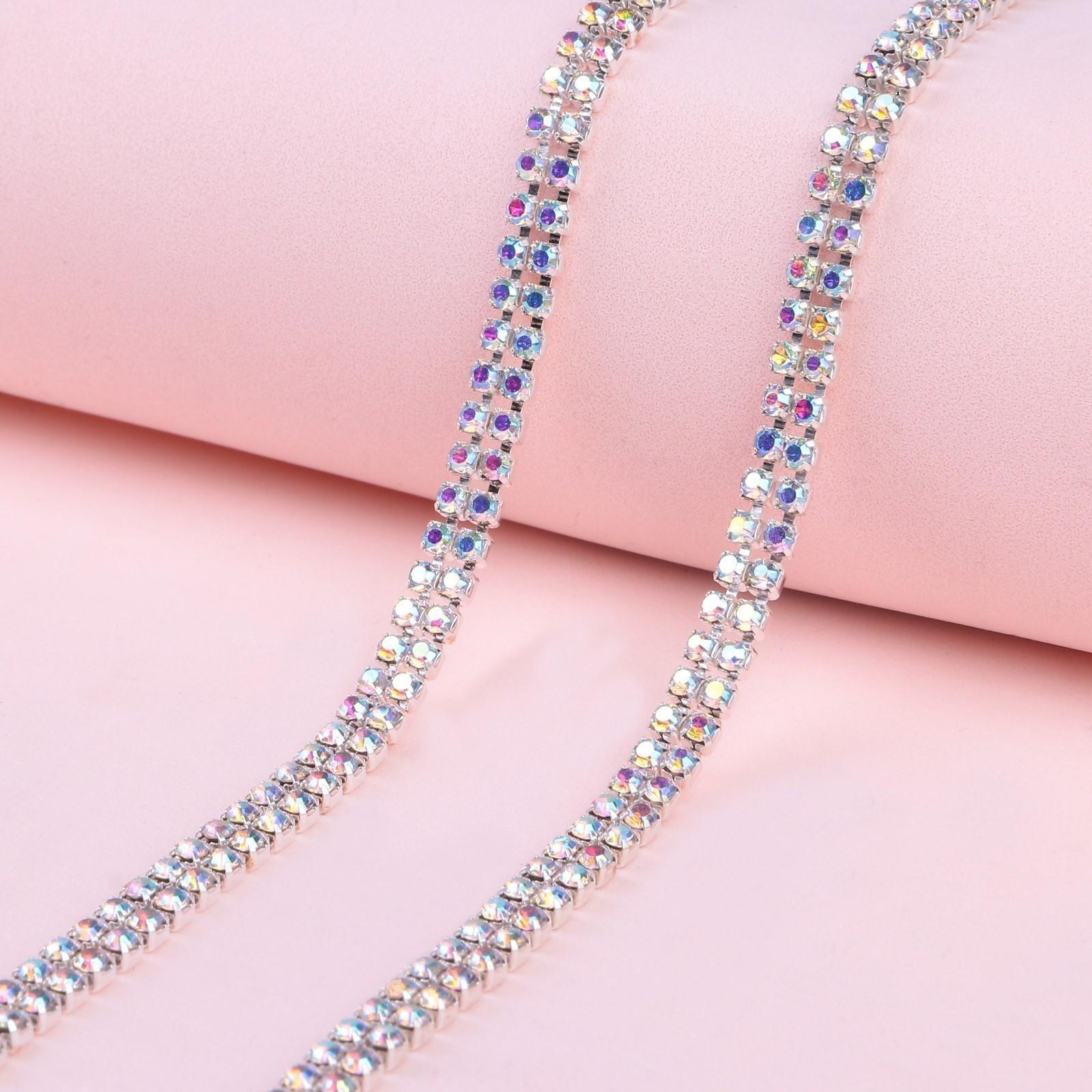 Цепь со стразами, 2 ряда, 4 мм, 4,5 ± 0,5 м, цвет серебряный