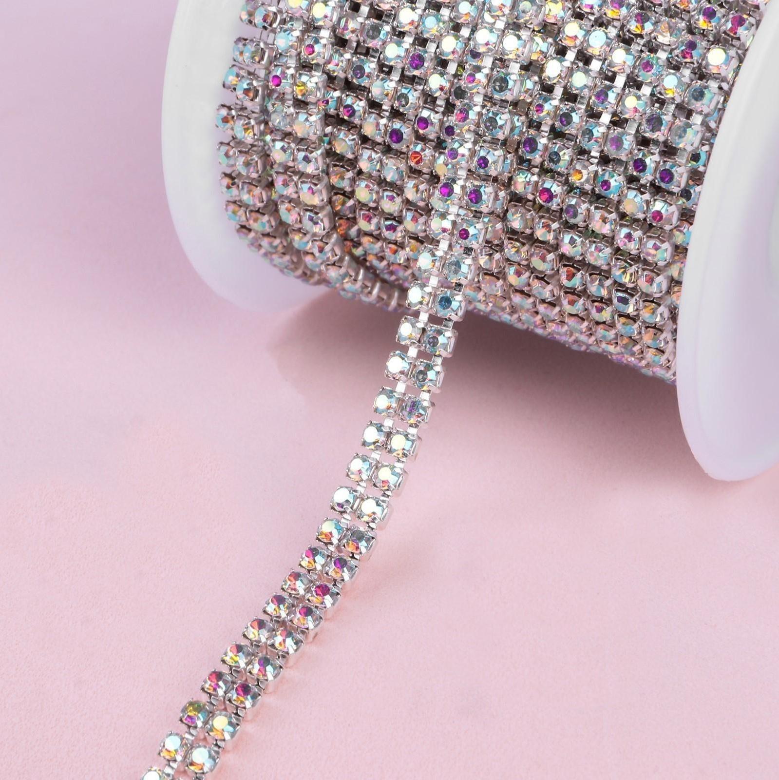 Цепь со стразами, 2 ряда, 4 мм, 4,5 ± 0,5 м, цвет серебряный