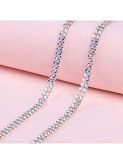 Цепь со стразами, 2 ряда, 4 мм, 4,5 ± 0,5 м, цвет серебряный