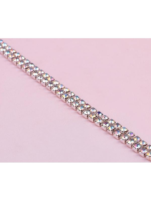 Цепь со стразами, 2 ряда, 4 мм, 4,5 ± 0,5 м, цвет серебряный