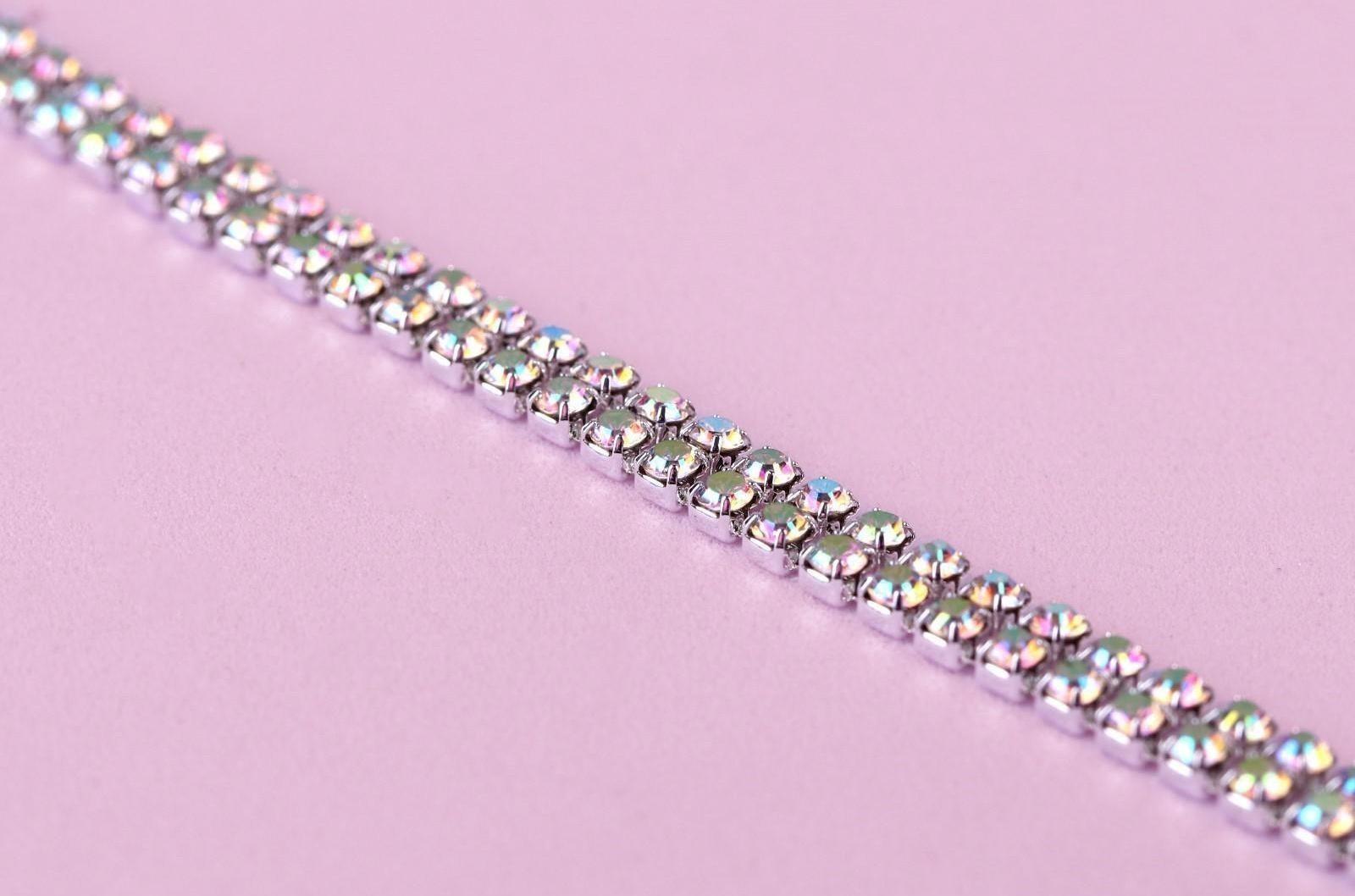 Цепь со стразами, с голографией, 2 ряда, 4 мм, 4,5 ± 0,5 м, цвет серебряный