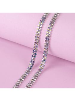 Цепь со стразами, с голографией, 2 ряда, 4 мм, 4,5 ± 0,5 м, цвет серебряный
