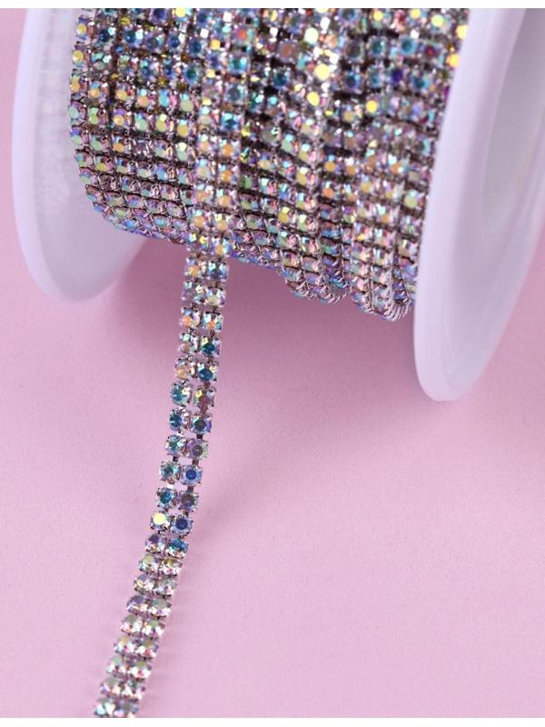 Цепь со стразами, с голографией, 2 ряда, 4 мм, 4,5 ± 0,5 м, цвет серебряный