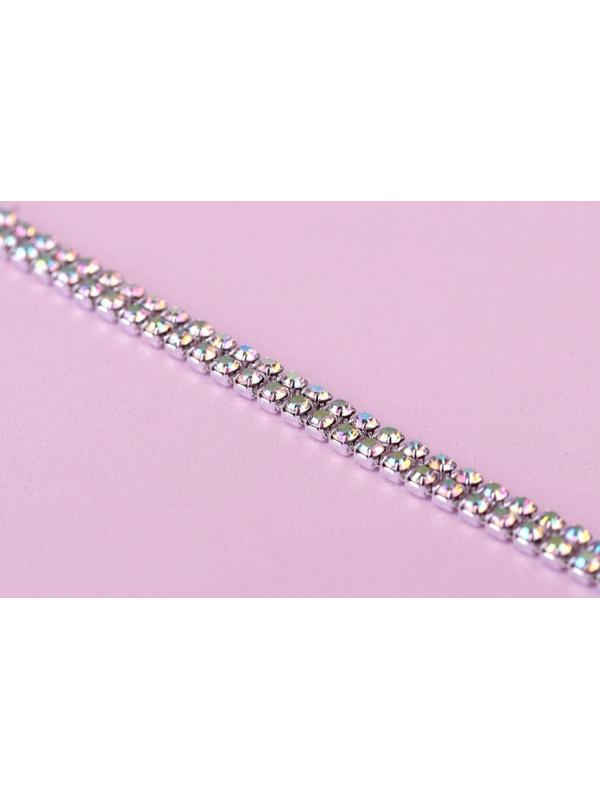 Цепь со стразами, с голографией, 2 ряда, 4 мм, 4,5 ± 0,5 м, цвет серебряный