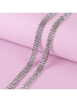 Цепь со стразами, 3 ряда, 6 мм, 4,5 ± 0,5 м, цвет серебряный