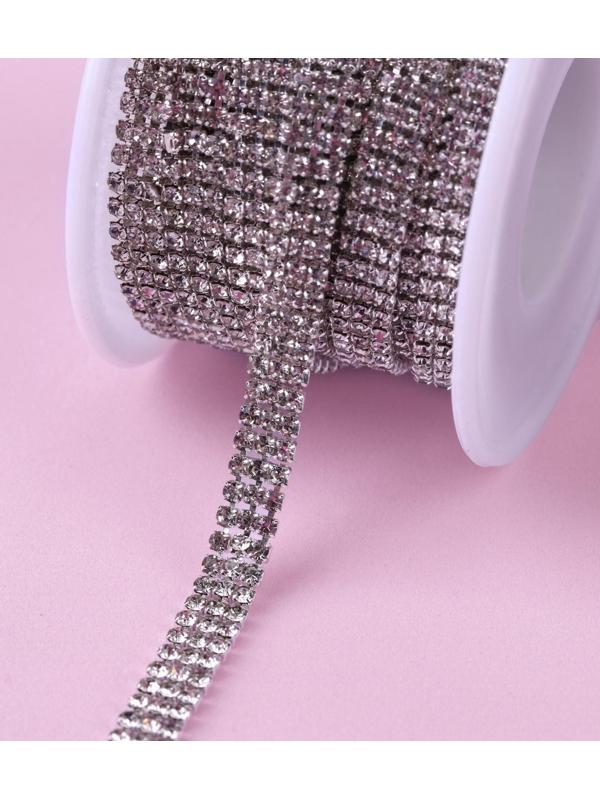 Цепь со стразами, 3 ряда, 6 мм, 4,5 ± 0,5 м, цвет серебряный