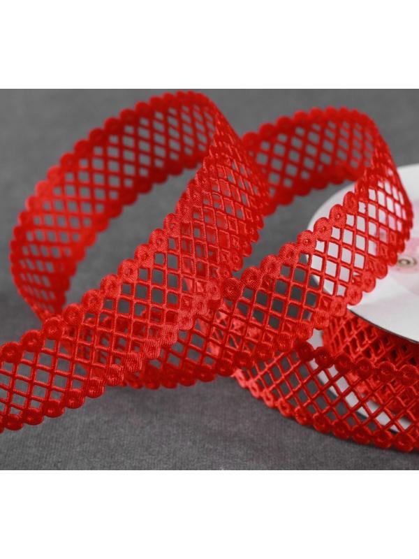 Лента фигурная «Ромбы резные», 25 мм, 9 ± 0,5 м, цвет красный