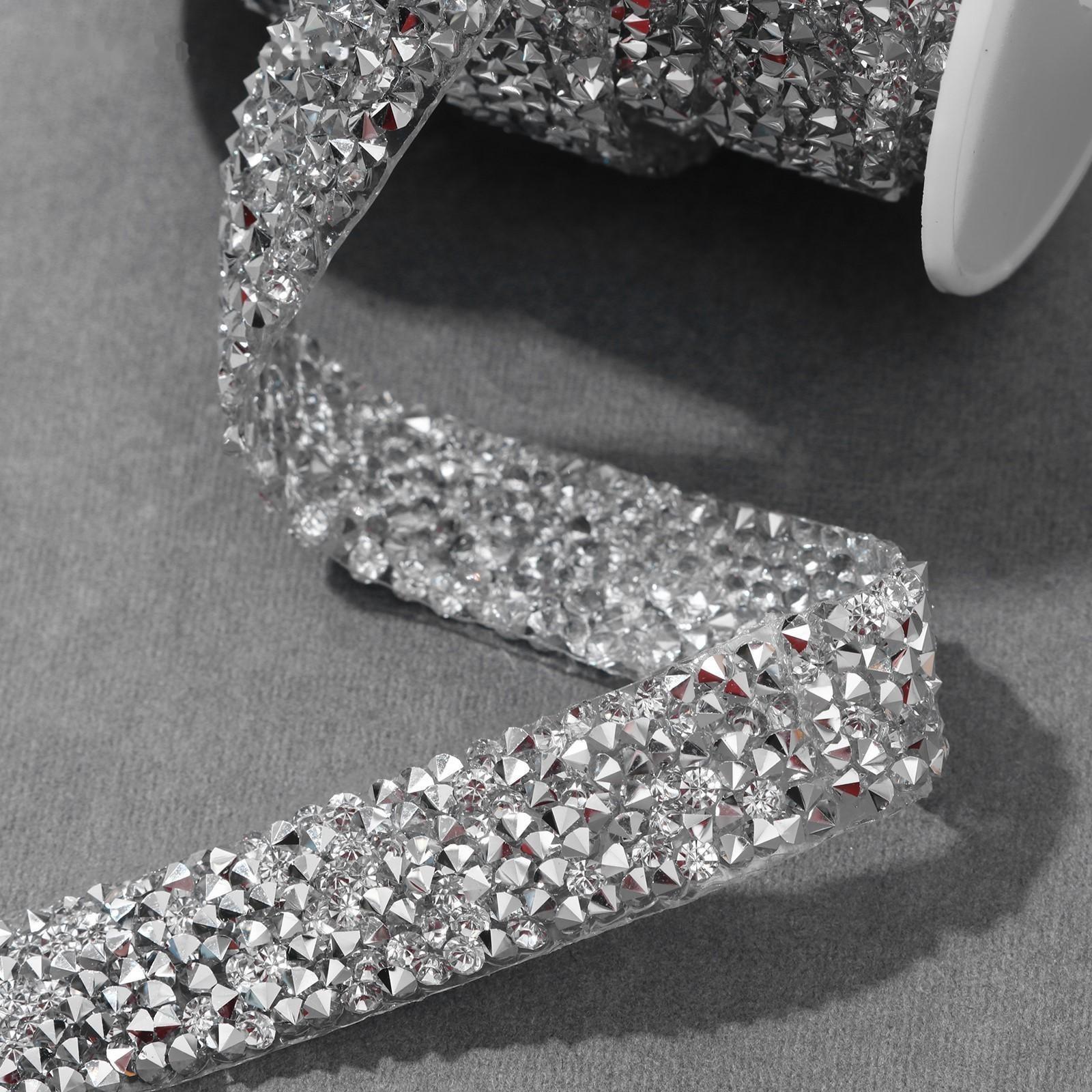 Стразы термоклеевые, ширина - 15 мм, 4,5 ± 0,5 м, цвет серебряный