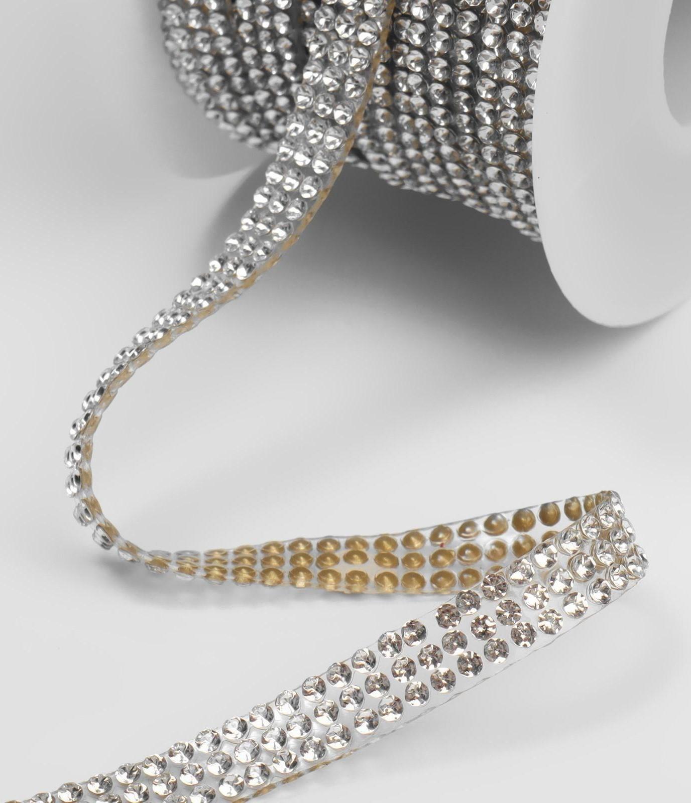 Стразы термоклеевые, ширина - 7 мм, 4,5 ± 0,5 м, цвет серебряный