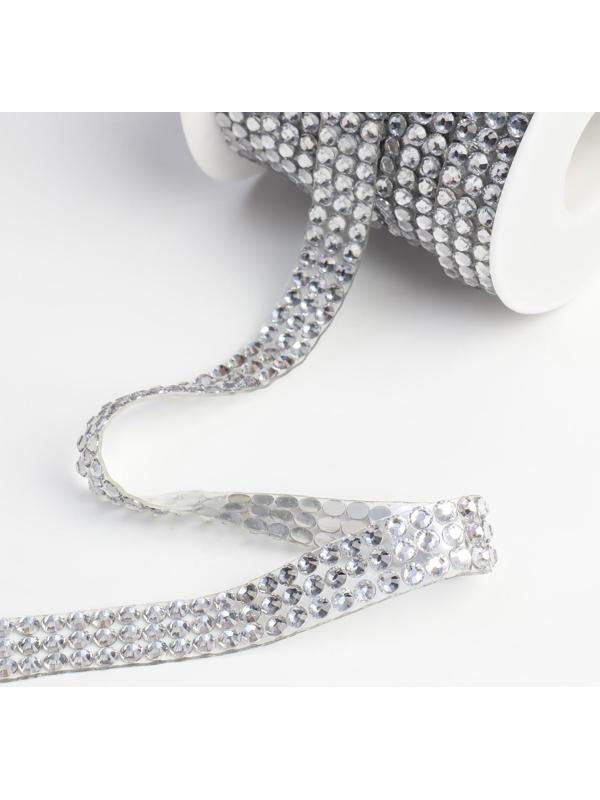 Стразы термоклеевые, d = 4 мм, ширина - 12 мм, 4,5 ± 0,5 м, цвет серебряный