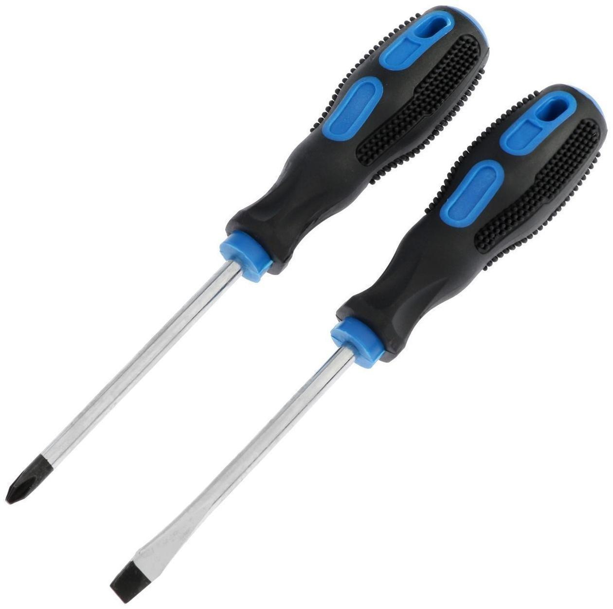 Набор отверток ТУНДРА, сатин, магнит, двухкомпонентные рукоятки, PH2/SL6 х 100 мм, 2 шт.