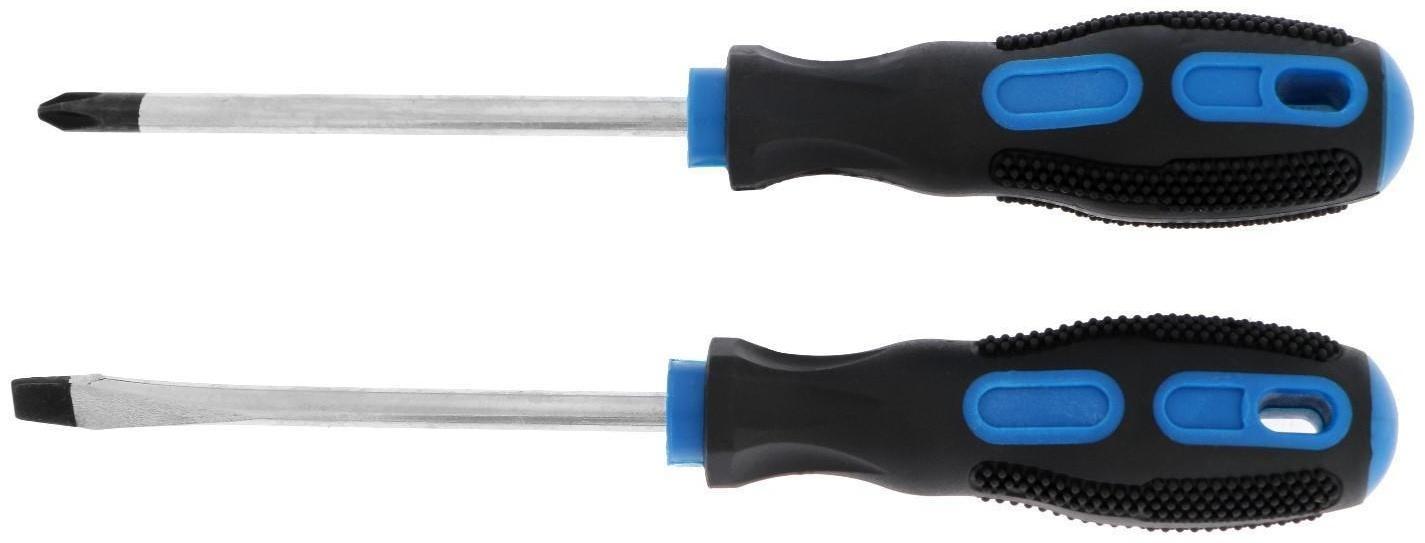 Набор отверток ТУНДРА, сатин, магнит, двухкомпонентные рукоятки, PH2/SL6 х 100 мм, 2 шт.