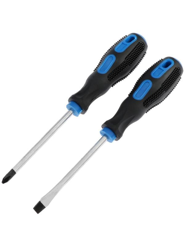Набор отверток ТУНДРА, сатин, магнит, двухкомпонентные рукоятки, PH2/SL6 х 100 мм, 2 шт.