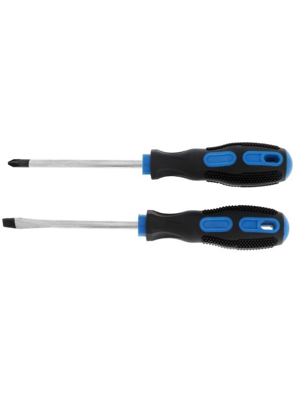 Набор отверток ТУНДРА, сатин, магнит, двухкомпонентные рукоятки, PH2/SL6 х 100 мм, 2 шт.