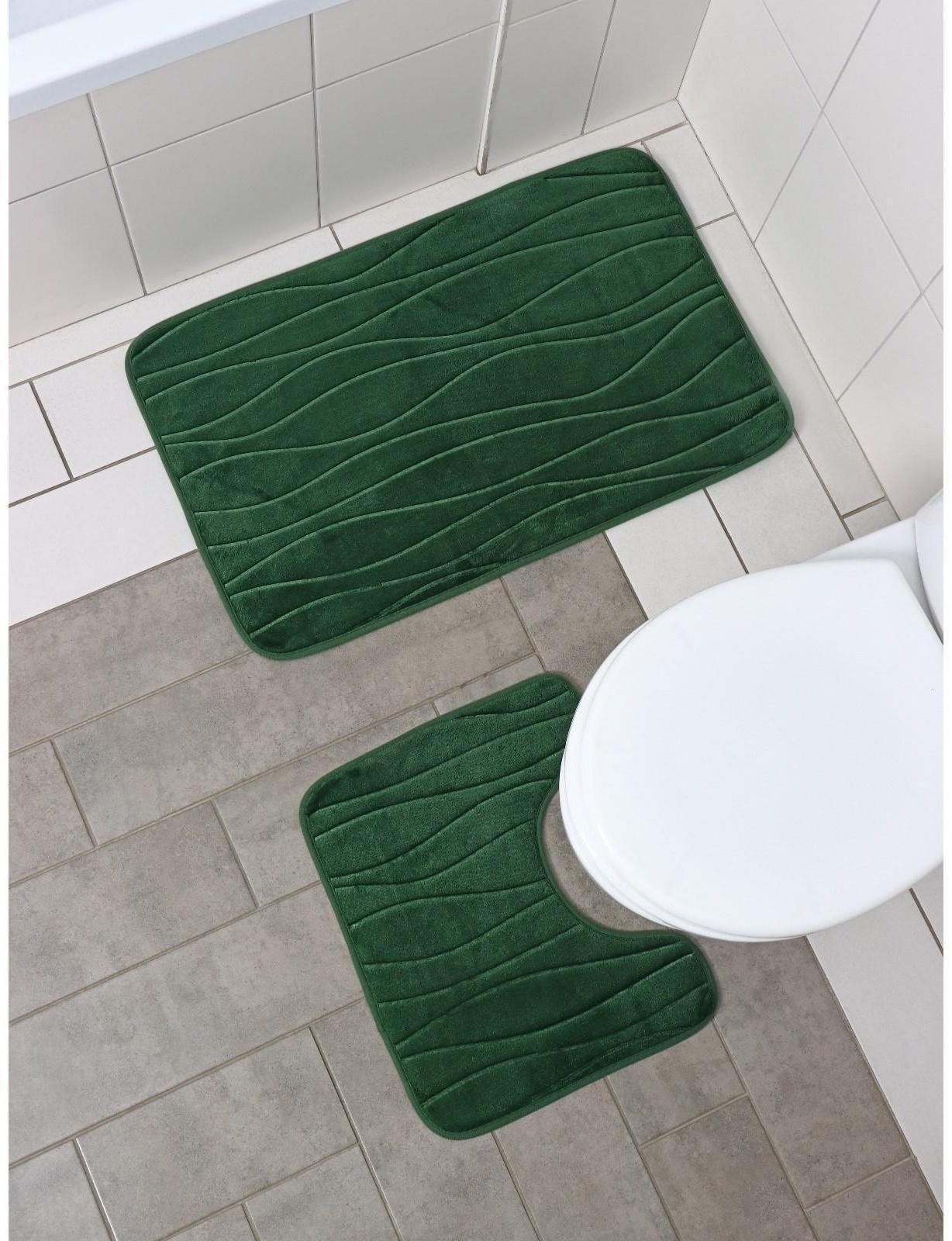 Набор ковриков для ванной и туалета Доляна «Водоросли», 2 шт: 40×50, 50×80 см, цвет зелёный