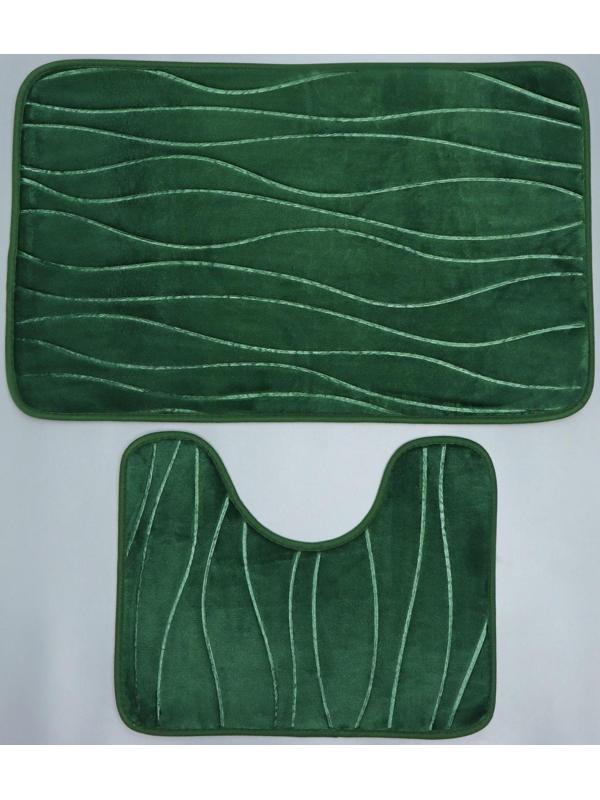 Набор ковриков для ванной и туалета Доляна «Водоросли», 2 шт: 40×50, 50×80 см, цвет зелёный