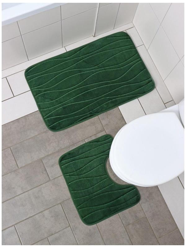 Набор ковриков для ванной и туалета Доляна «Водоросли», 2 шт: 40×50, 50×80 см, цвет зелёный