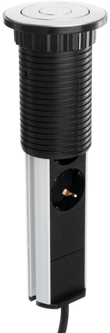 Розетка выдвижная, Luazon, 16 А, трёхместная, в стол, цвет серебро