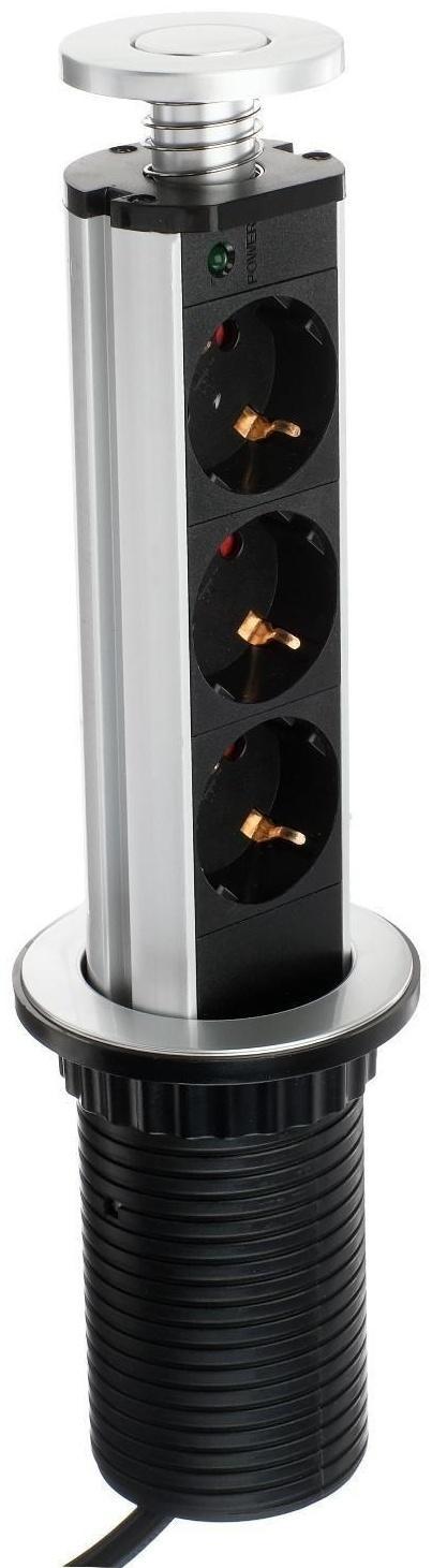 Розетка выдвижная, Luazon, 16 А, трёхместная, в стол, цвет серебро