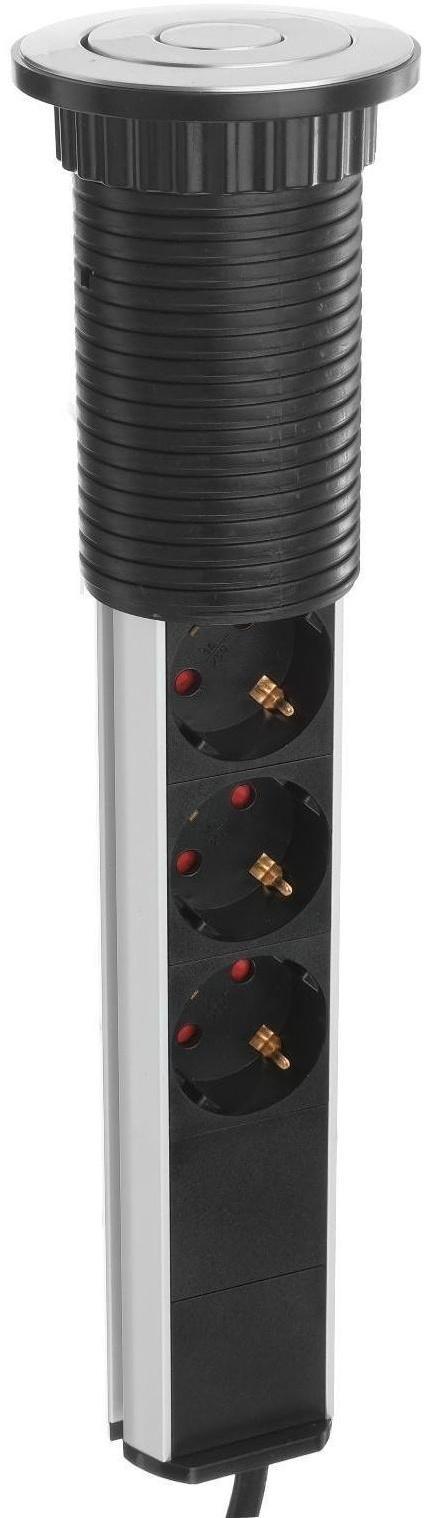 Розетка выдвижная, Luazon, 16 А, четырёхместная, в стол, 2xUSB, 2.1 A, цвет серебро