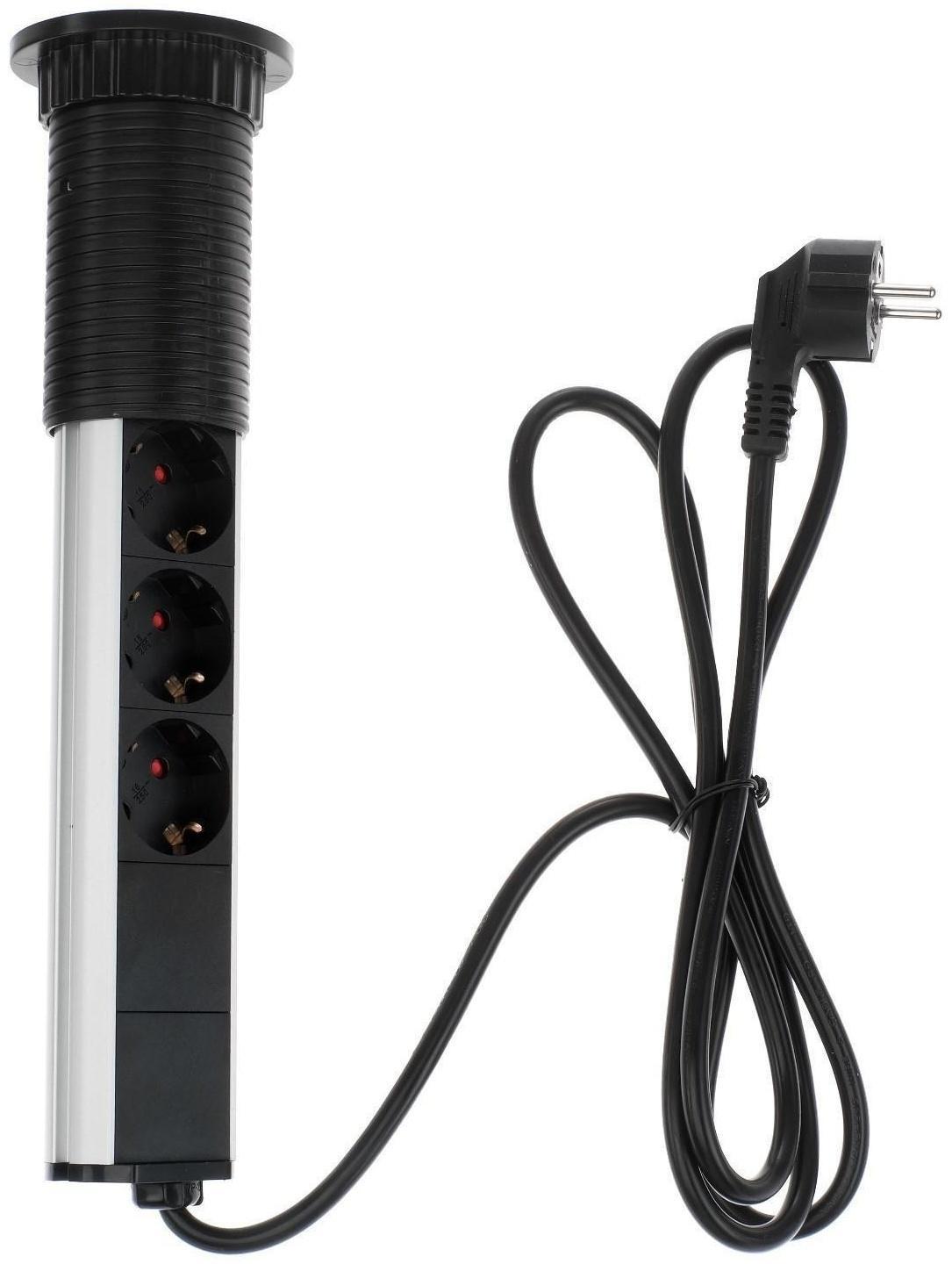 Розетка выдвижная, Luazon, 16 А, четырёхместная, в стол, 2xUSB, 2.1 A, цвет серебро