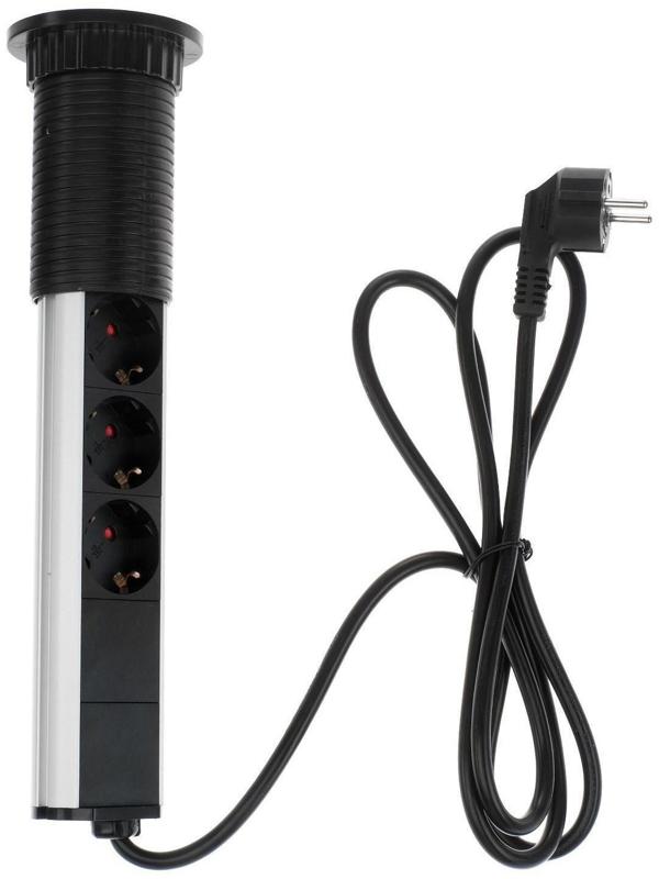 Розетка выдвижная, Luazon, 16 А, четырёхместная, в стол, 2xUSB, 2.1 A, цвет серебро