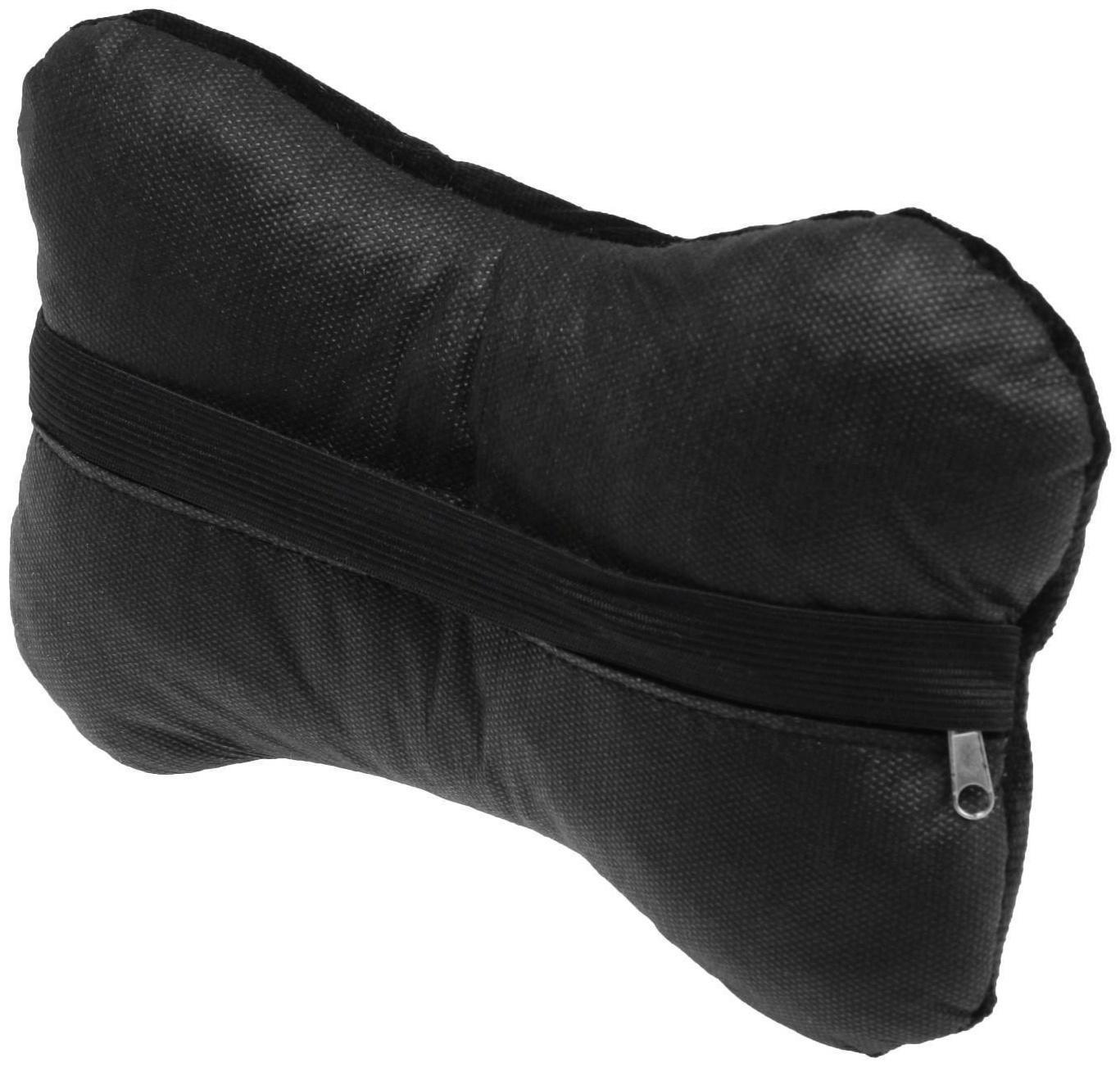 Подушка автомобильная косточка, на подголовник, велюр, черный, ромб, 16х24 см