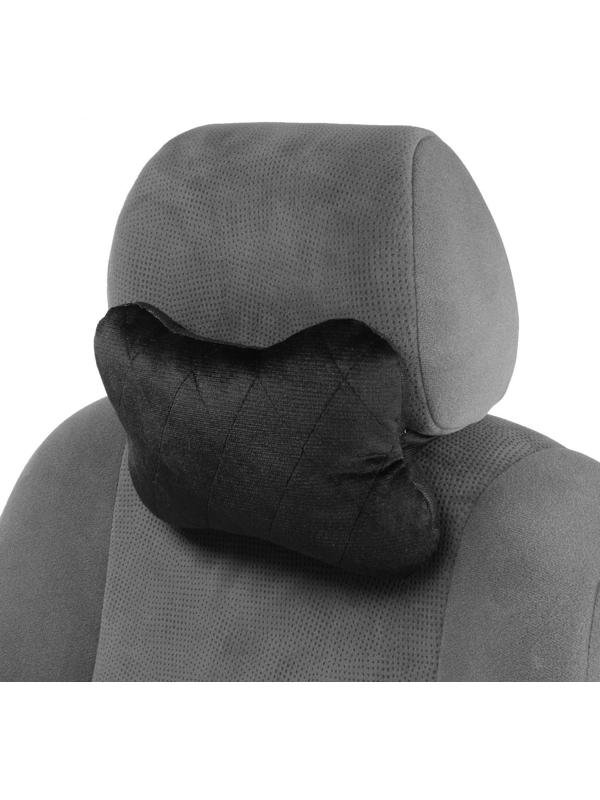 Подушка автомобильная косточка, на подголовник, велюр, черный, ромб, 16х24 см