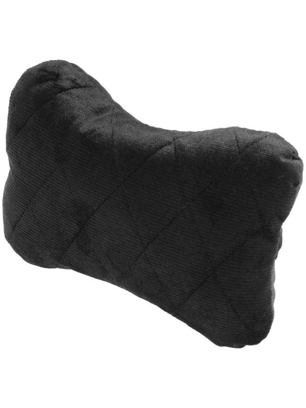 Подушка автомобильная косточка, на подголовник, велюр, черный, ромб, 16х24 см