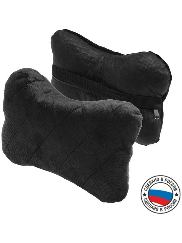 Подушка автомобильная косточка, на подголовник, велюр, черный, ромб, 16х24 см