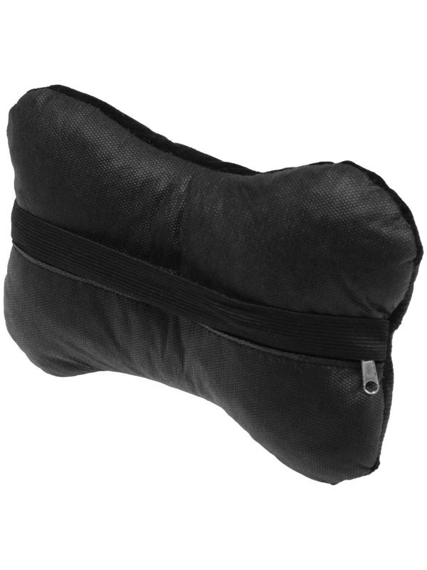 Подушка автомобильная косточка, на подголовник, велюр, черный, ромб, 16х24 см