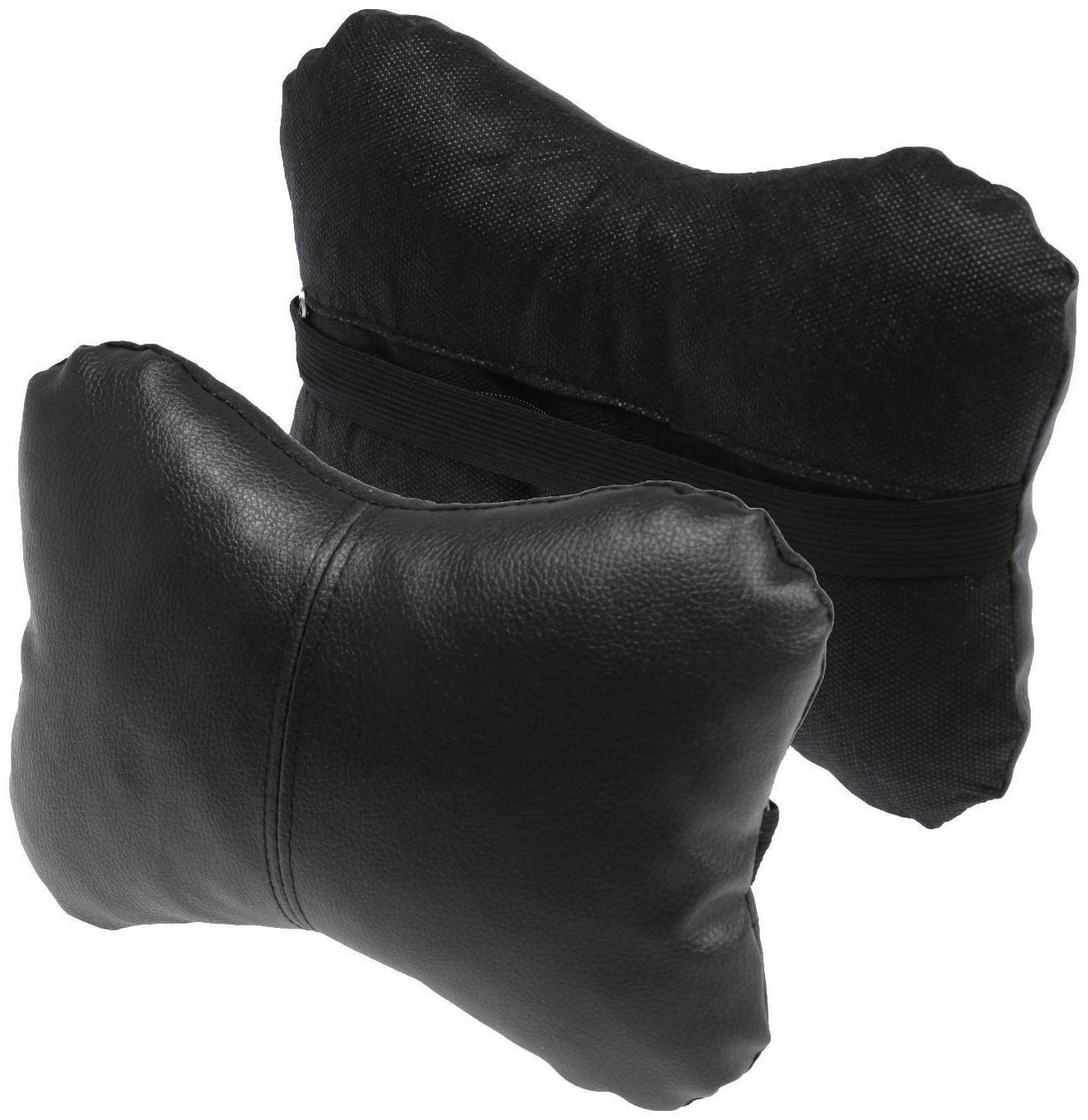 Подушка автомобильная косточка, на подголовник, экокожа, черный, 16х24 см