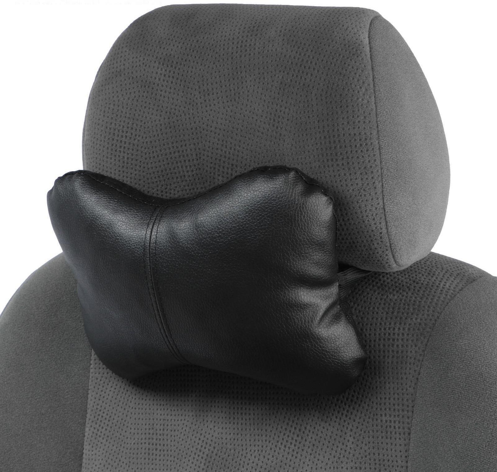 Подушка автомобильная косточка, на подголовник, экокожа, черный, 16х24 см