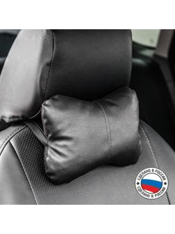 Подушка автомобильная косточка, на подголовник, экокожа, черный, 16х24 см