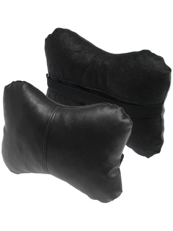 Подушка автомобильная косточка, на подголовник, экокожа, черный, 16х24 см