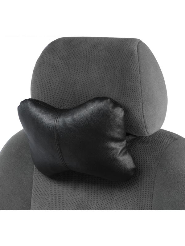 Подушка автомобильная косточка, на подголовник, экокожа, черный, 16х24 см